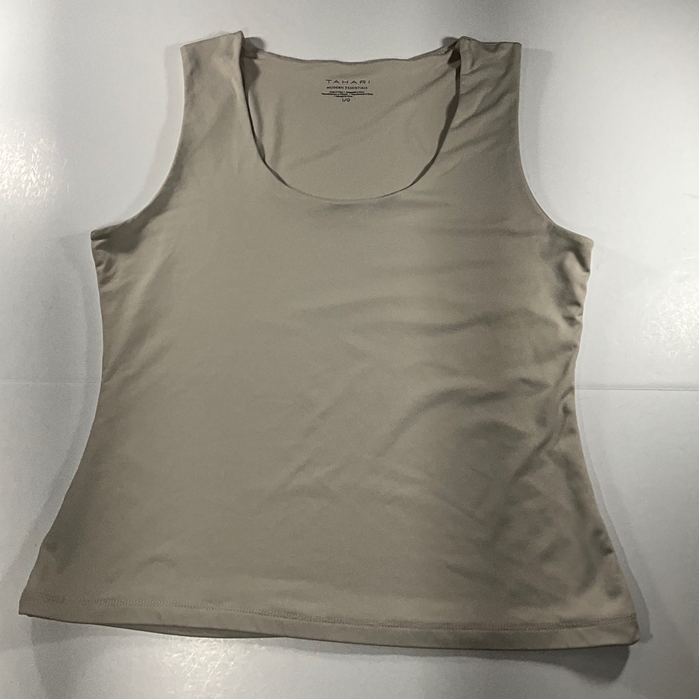 Tahari Modern Essentials Beige Scoop Neck Tank Top Large Sleeveless Layering